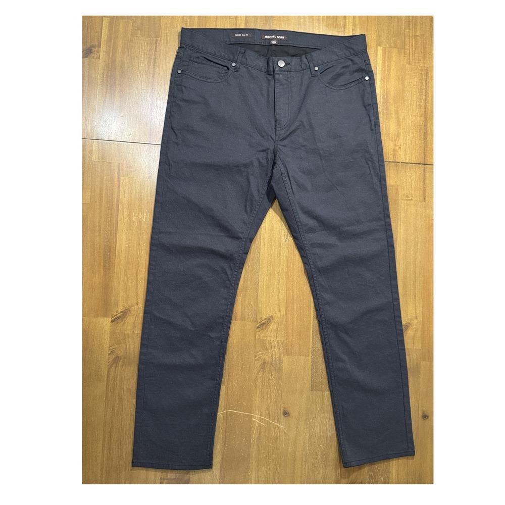 Michael Kors Parker Slim Fit Pants Mens 33/29 Dark Blue Micro Pattern Trousers - Picture 2 of 7